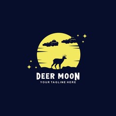 Deer moon logo with flat design