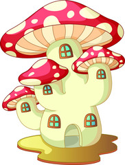 Cool Red White Mushroom House Building Cartoon