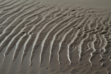 traces in the sand on a beach formed by waves