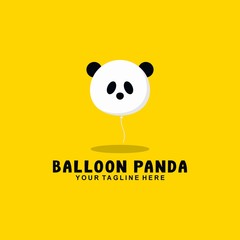Balloon panda with flat style logo illustration