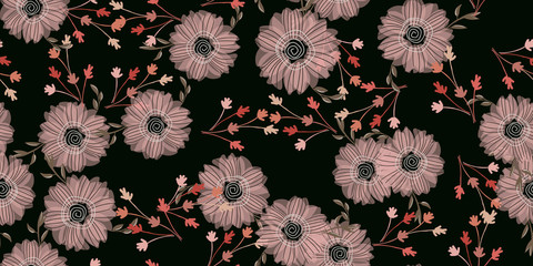 Seamless pattern with abstract flowers. Creative color floral surface design. Vector