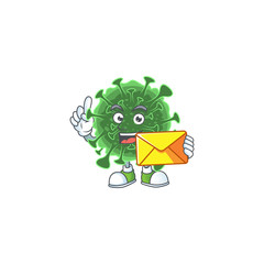 Obraz premium Cute face wuhan coronavirus mascot design holding an envelope