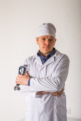 Doctors with stethoscope, at hospital. Healthcare medical staff services.