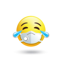 Emoji with mouth mask respirator, yellow face