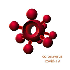 Coronavirus 3d red icon. Danger bacterium isolated on white background. Simple vector illustration