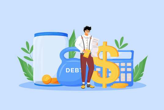 Tax calculator flat concept vector illustration. Financier, economist, taxpayer studying bills 2D cartoon character for web design. Financial management, economic literacy, budget audit creative idea