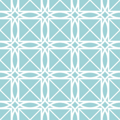 Seamless pattern. White geometric ornament on blue background