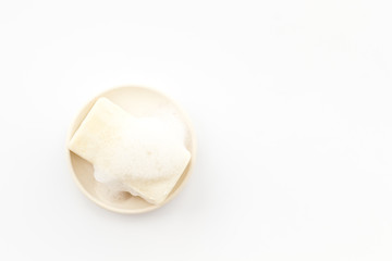 Soap bar - hygiene concept - on white background top-down copy space