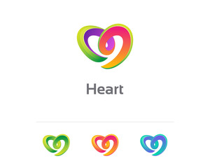 Abstract colorful love heart logo variations