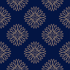 Floral seamless pattern. Golden design on dark blue background