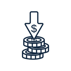 money coins stack and arrow with money symbol icon, flat style