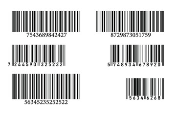 Set of Barcode icon vector with numbers and pattern of parallel lines.vector illustration design. Concept object design for product. Black striped code for digital identification. Business barcodes