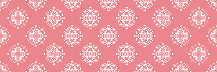 Floral seamless pattern. White design on long pink background