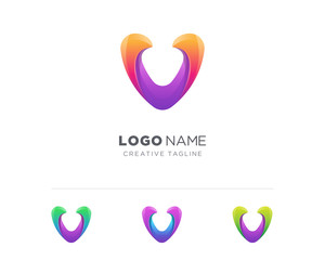 Letter v logo. Creative colorful letter mark icon variations