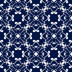 Gordijnen Floral seamless pattern. White flowers on dark blue background © Liudmyla