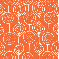 Abstract organic ornamental vertical floral vector pattern. Contemporary white and orange mod art organic repeating shapes background. Modern Scandinavian style backdrop hand drawn lines. 
