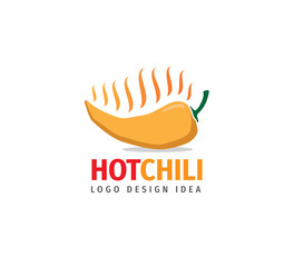 yellowish hot cayenne chilli with flame smoke vector logo design