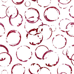 Seamless pattern with abstract circles, watercolor stains, prints from a glass of wine. Handmade watercolor illustration for the design of the kitchen, drinks, background, wallpaper.