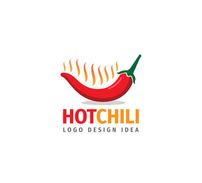 Red Hot Cayenne Chilli With Flame Smoke Vector Logo Design