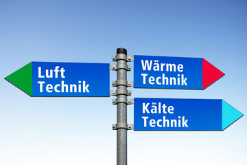 Wegweiser, Leistungspalette in den Bereichen K&auml;lte-, W&auml;rme- und Lufttechnik