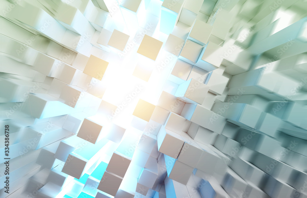 Poster Glowing white and colorful abstract squares background pattern 3D rendering