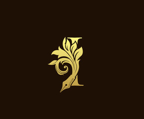 Royal Pen Gold I Letter Logo