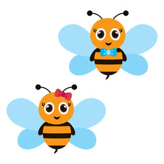 Bees collection. Bee boy and girl. Vector isolated. Cartoon cute character. 