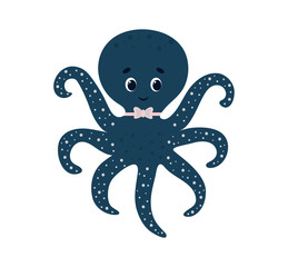 Cute octopus vector illustration isolated on white background. Print t-shirt design. Can be used for baby t-shirt print, kids wear, baby shower, invitation card.