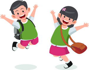 Male and female student jump together with happiness vector illustration