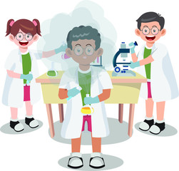 Group of student on their chemistry class and do their experiment vector illustration