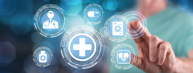 Man touching a healthcare concept