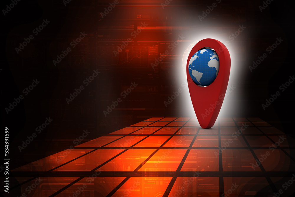 Poster 3d rendering red map pointer