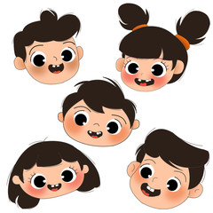 cartoon, face, child, boy, happy, illustration, kid, people, hair, smile, cute, children, icon, head, woman, family, smiling, baby, kids, girls, vector, expression, drawing, design, fun