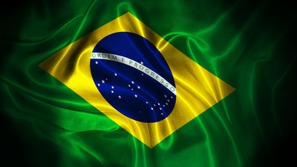 Close up waving flag of Brasil. National Brasil flag.