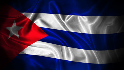 Close up waving flag of Cuba. National Cuba flag.