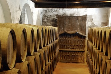 Sherry barrels in a bodega, Jerez de la Frontera, Spain.