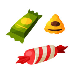 Collection of Candies, Colorful Sweets, Christmas Dessert Vector Illustration