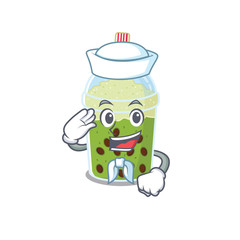 Cute matcha bubble tea Sailor cartoon character wearing white hat
