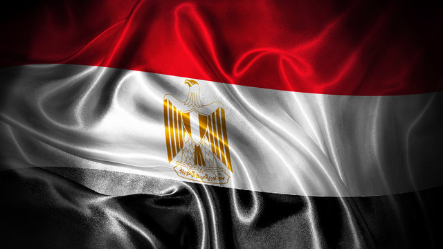 Close up waving flag of Egypt. National Egypt flag.