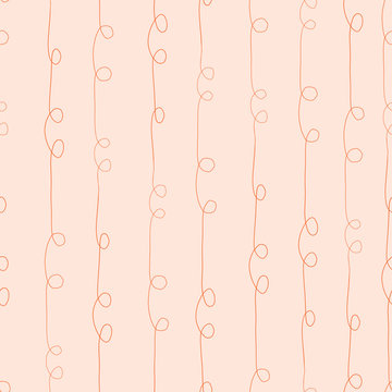 Seamless vector doodle background. Abstract light pink and orange repeating pattern with vertical hand drawn twirls. Simple backdrop in feminine subtle colors for web banner, surface decor, fabric