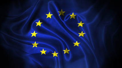 Close up waving flag of EU. National EU flag.