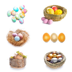 Beautiful Easter eggs on white background