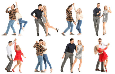 Fototapeta premium Set of dancing couple on white background