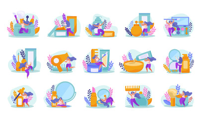 Beauty Salon Flat Recolor Icon Set