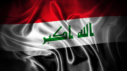 Close up waving flag of Iraq. National Iraq flag.