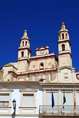 Obraz premium View of the town hall with the church to the rear (Parish of Our Lady of the Incarnation), Olvera, Spain.