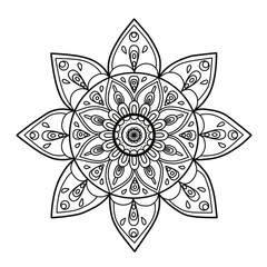 Round pattern in the form of a mandala for henna, mehndi, tattoo, decoration. Decorative ornament in ethnic oriental style. Coloring book page. Vector illustration.