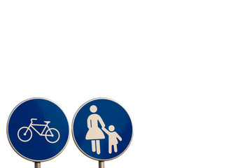 Concept of share with care. Traffic sign for pedestrian and cyclist only route isolated on white