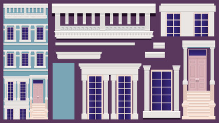 Manhattan style old big house vector illustration. Beautiful historical house for game design projects etc.