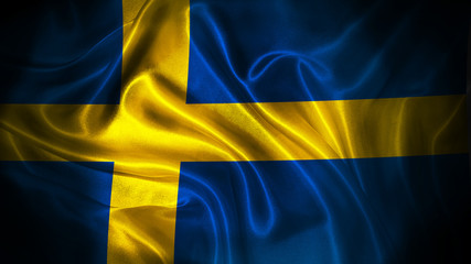 Close up waving flag of Sweden. National Sweden flag.